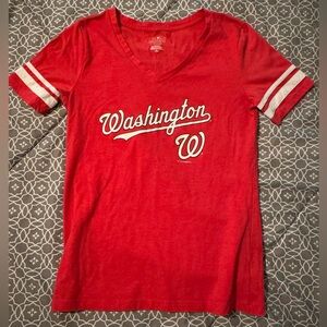 Washington Nationals T Shirt Women’s Medium Red V Neck Ringer Baseball Tee MLB